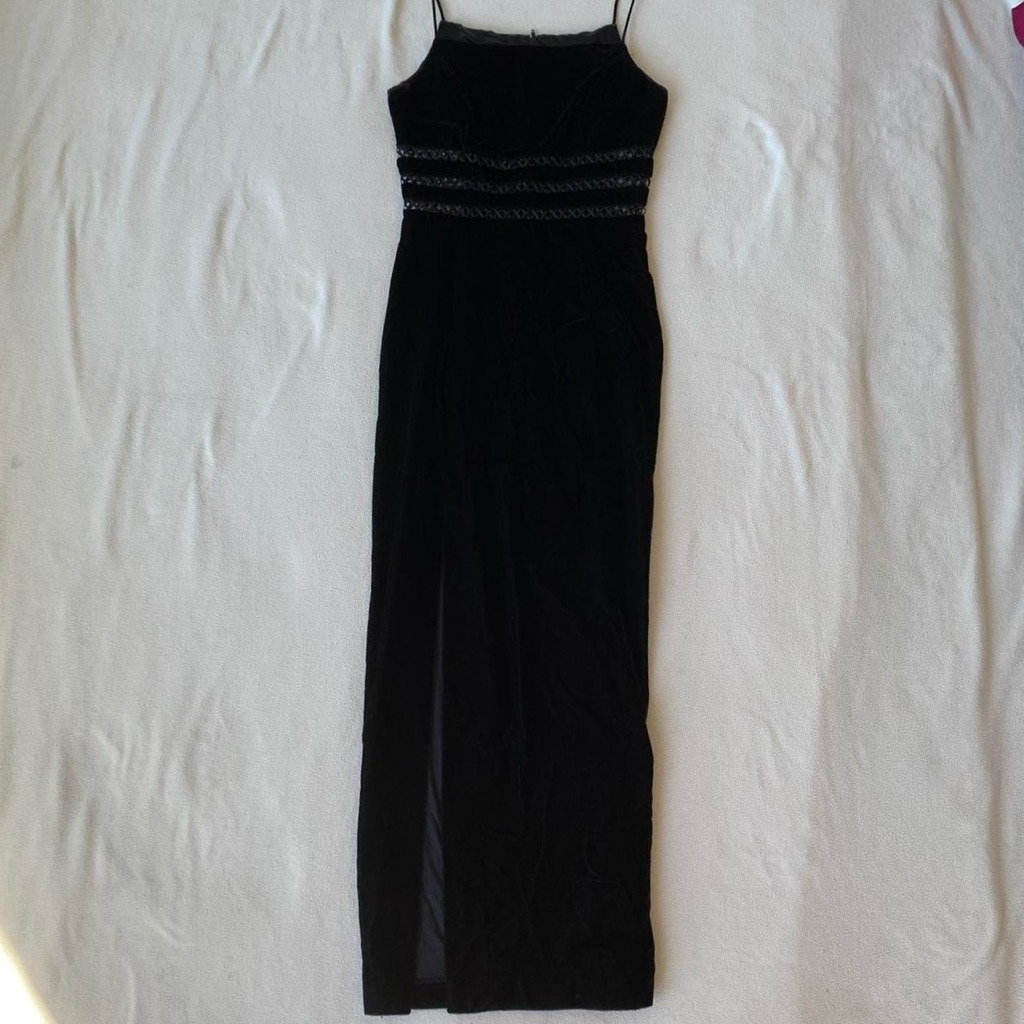 Vintage Gunne Sax Jessica Mcclintock Black Velvet Maxi Length Formal Gown Sz 7/8